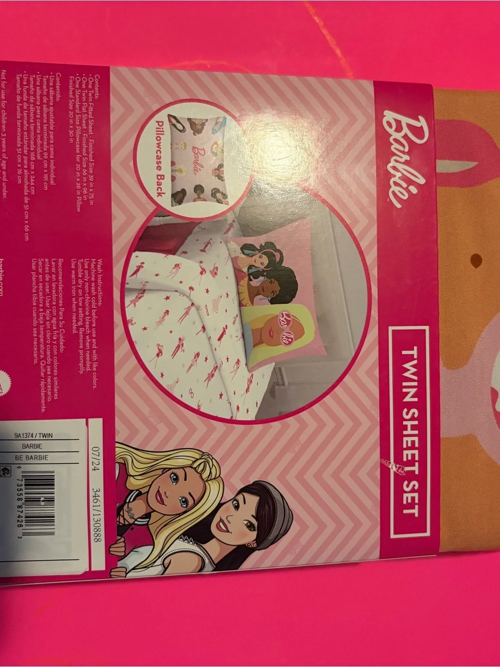 Barbie Twin Sheet Set with Pink and White Flamingo Print
